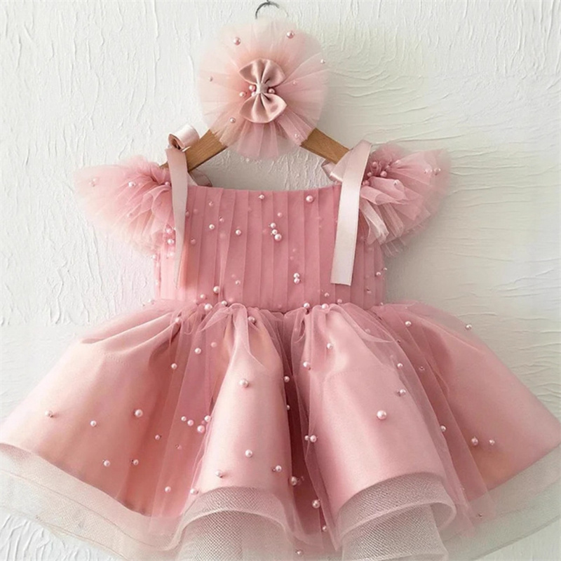 Baby Xmas Clothing - Kids Baby Princess Tulle Pearls Bow